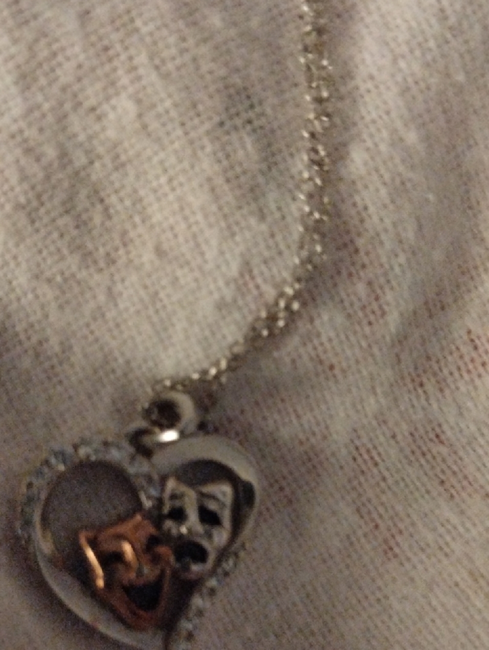 Heart Pendant Necklace with Two-Tone Drama Masks